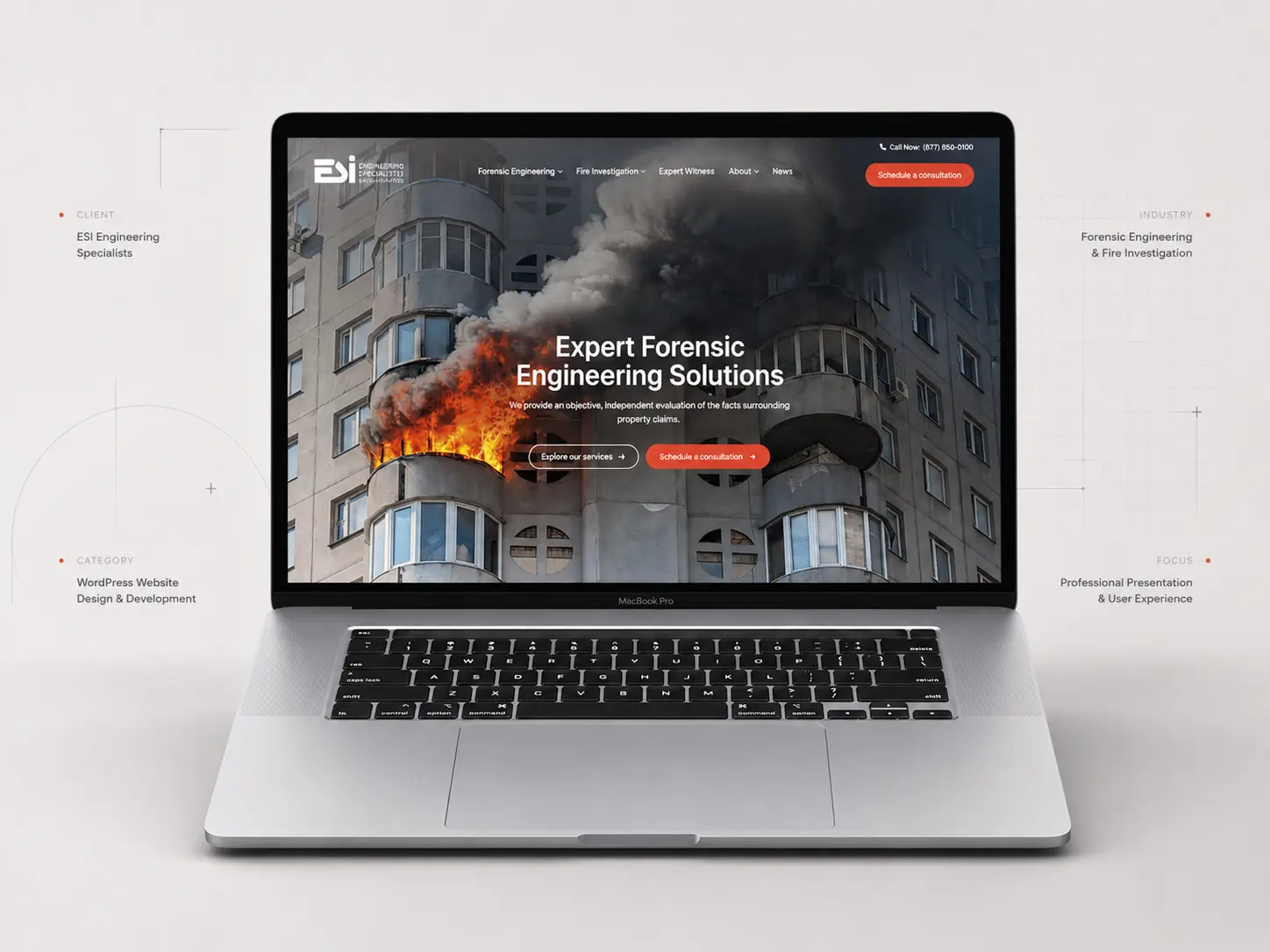 Website von ESI Forensic als Projektansicht